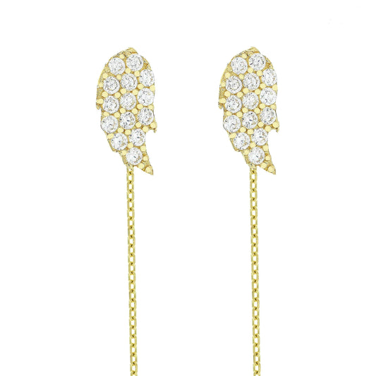 Cercei cu lantisor "Aripi de inger" - pietre zirconia - Antonia Gold
