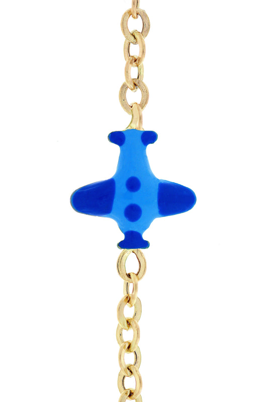 Bratara copii "Avion 2 nuante de Albastru" cu placuta