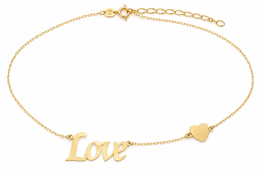 Lantisor Aur 14K Fin LOVE cu Inima