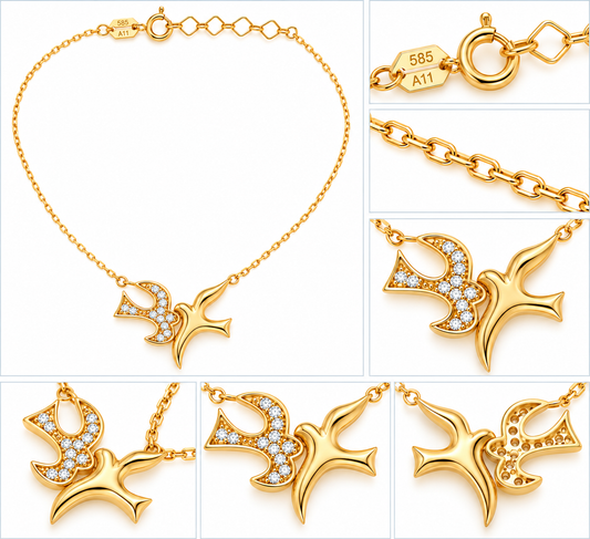 Lantisor Aur 14K Gold Swallow Necklace