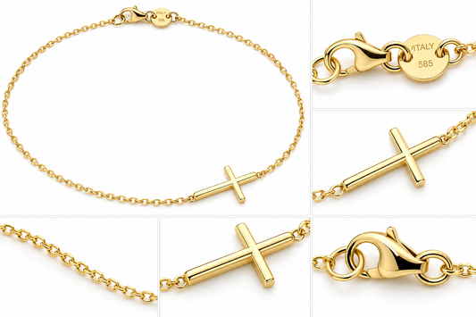 Lantisor Aur 14K fin Cruce Laterala