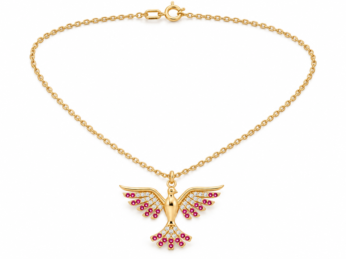Lantisor Aur 14K Pasarea Phoenix Red