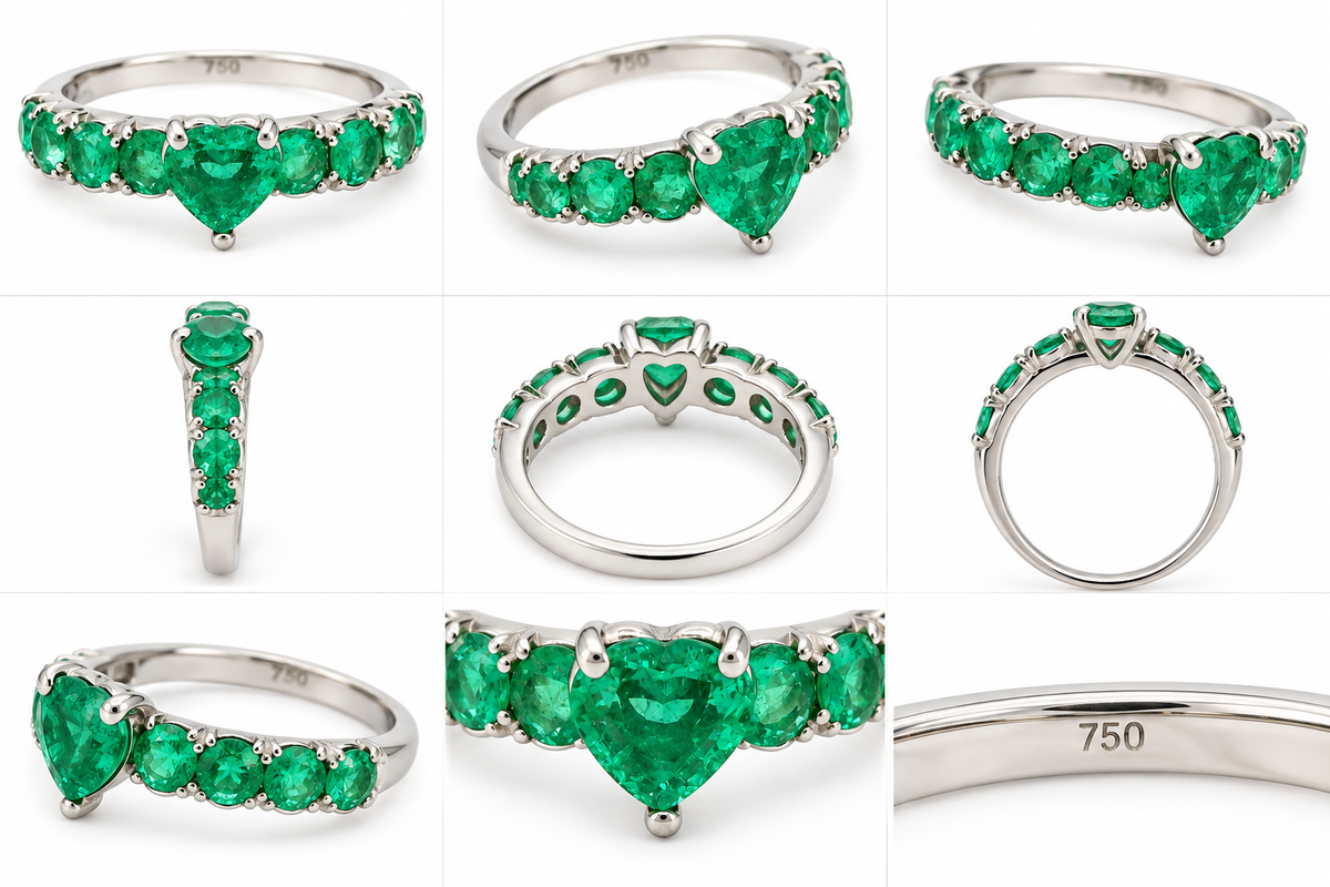 Inel Aur 18K Emerald Heart cu Diamante