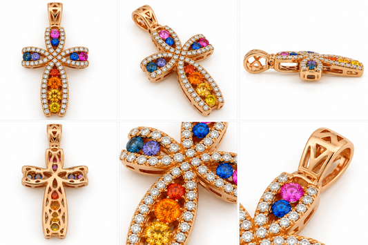 Cruce Aur 18K Splendit cu Diamante Multicolor
