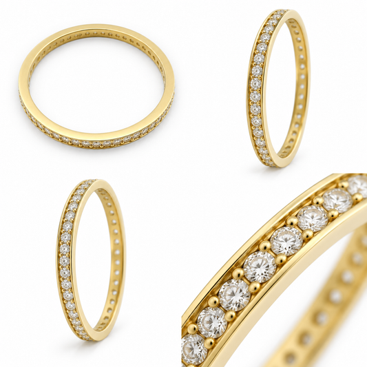 Inel Aur 14 K Tennis Femei Pietre Albe