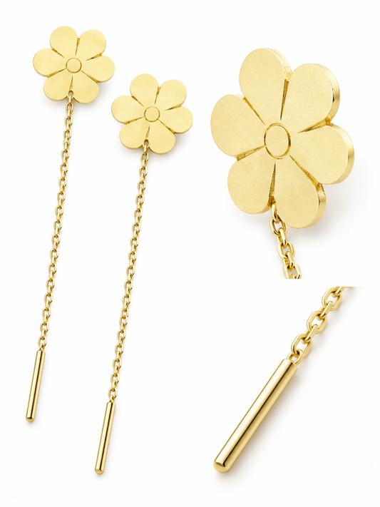 Cercei Aur 14 K Femei Floare cu Lantisor