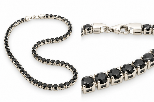 Bratara Aur 14 K Tennis Alb Femei Pietre Negre