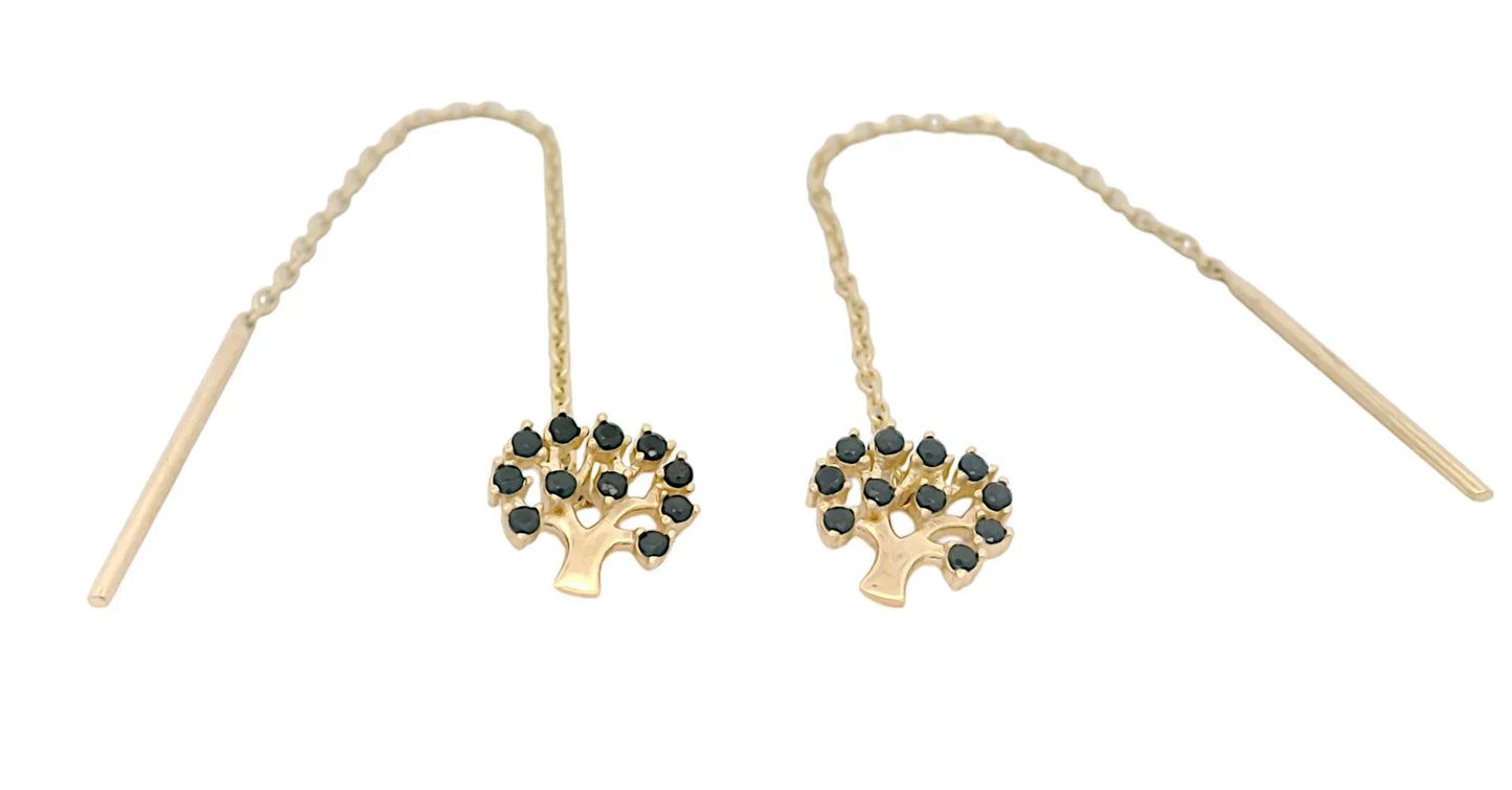 Cercei cu lantisor "Pomul Vietii - pietre negre" - Antonia Gold