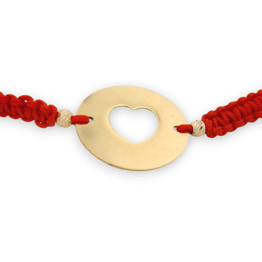 Bratara snur rosu "Pandant rotund cu Inima" AG060R - Antonia Gold