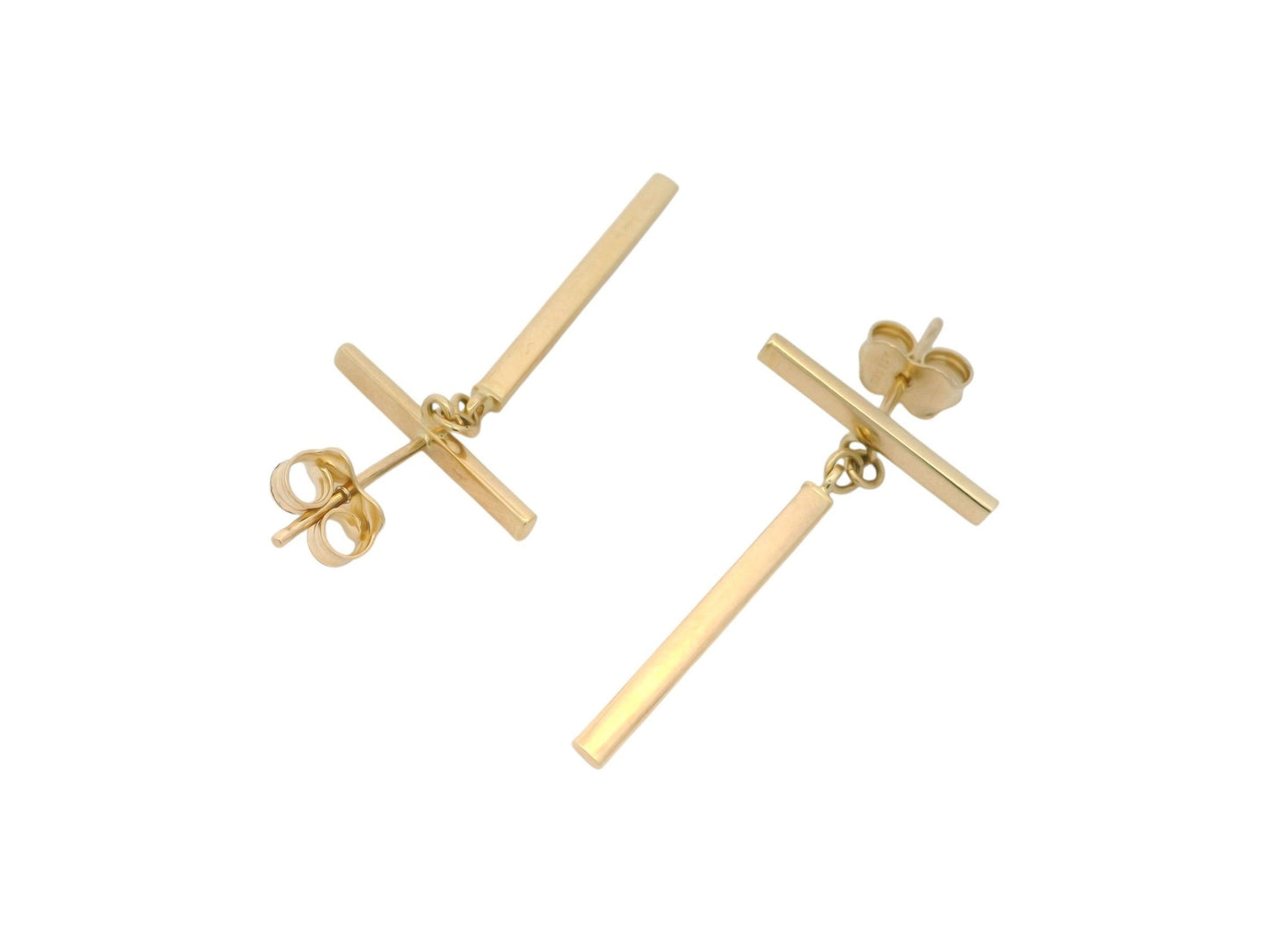 Cercei Antonia Gold tip stud din aur cu design geometric minimalist format din bare orizontale și verticale mobile