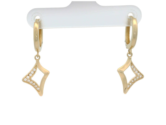 Cercei Antonia Gold tip creole din aur galben cu pandantiv geometric în formă de romb decorat cu pietre de zirconiu