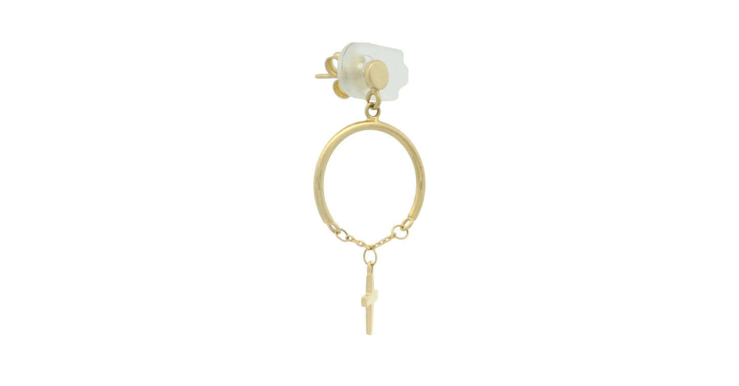 Cercei Antonia Gold tip cerc cu pandantiv cruce, placați cu aur, design minimalist și elegant cu sistem de închidere șurub