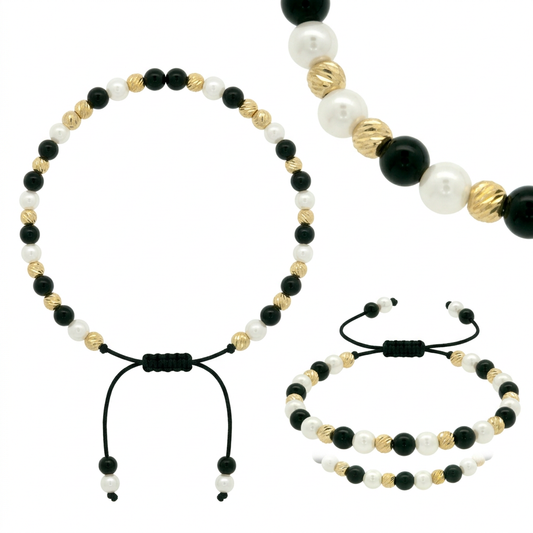 Bratara Aur 14K Snur Perle si Onix