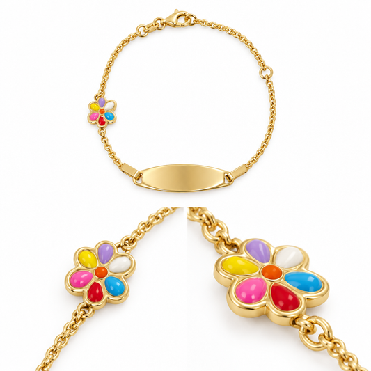 Brățară Aur 14K copii cu floare multicoloră