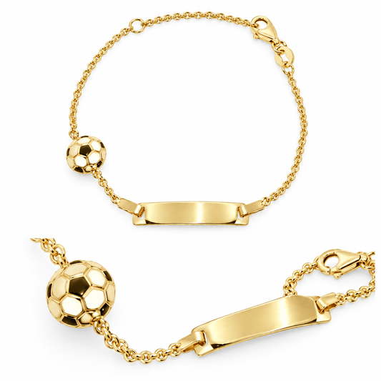 Brățară Aur 14K copii cu minge de fotbal și plăcuță
