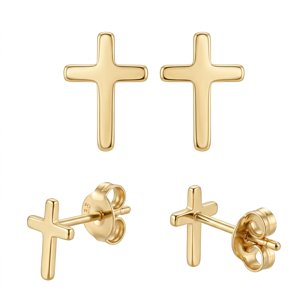 Cercei Aur 14K surub dama Cruce Har