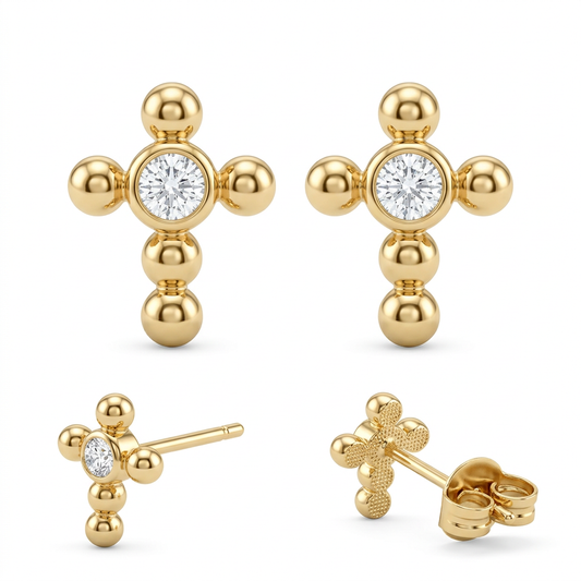 Cercei Aur 14K surub dama Cruce Light