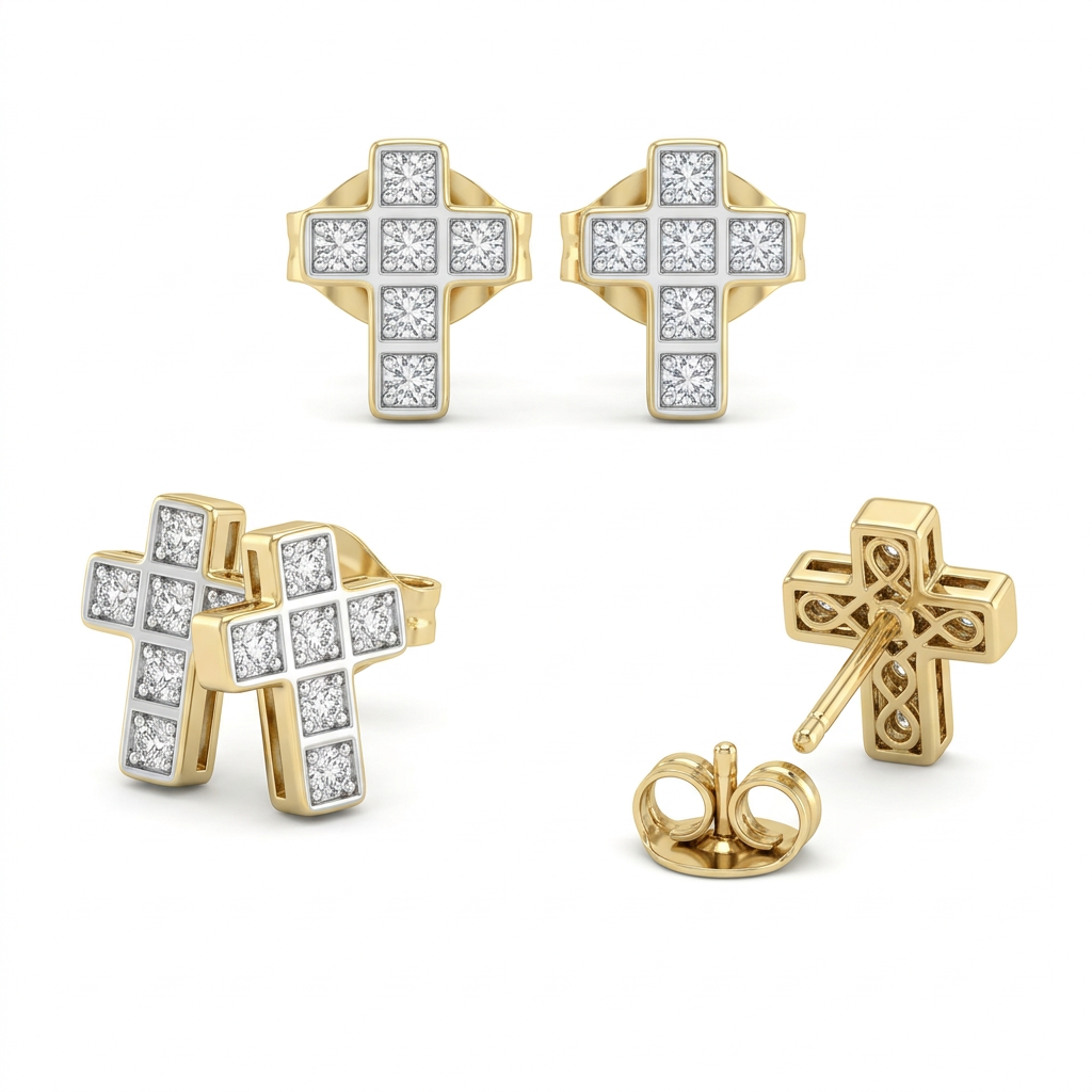 Cercei Aur 14K surub dama Cruce Stony