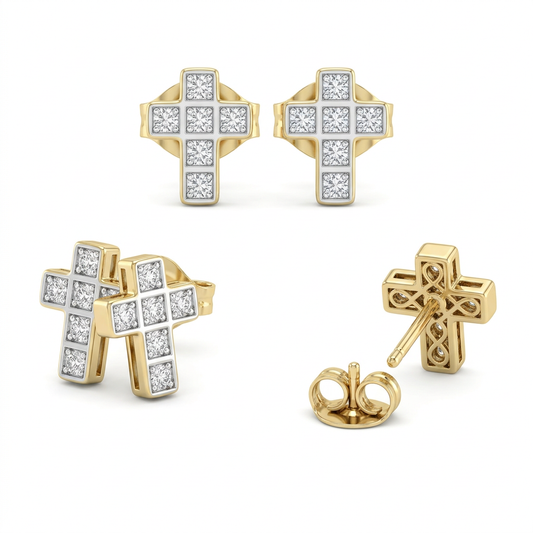 Cercei Aur 14K surub dama Cruce Stony