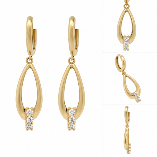 Cercei Aur 14 K dama lacrima zirconia