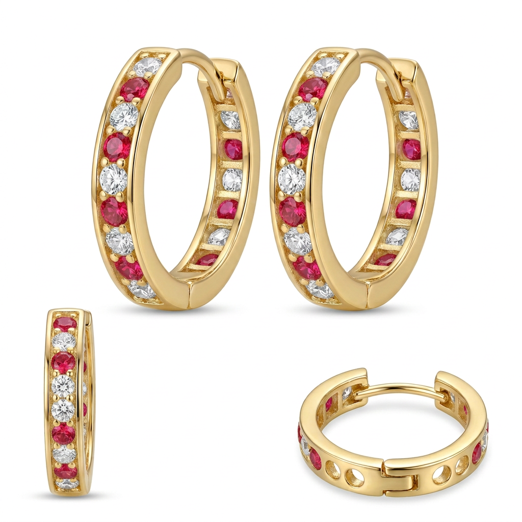 Cercei Aur 14K copii Creole Red Whity