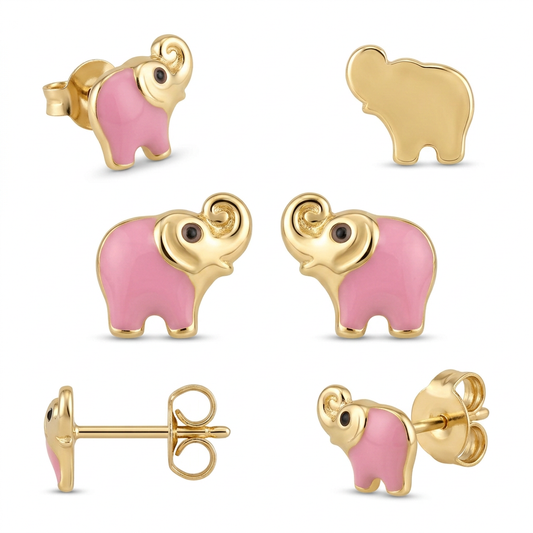 Cercei Aur 14K surub copii Elefant Roz