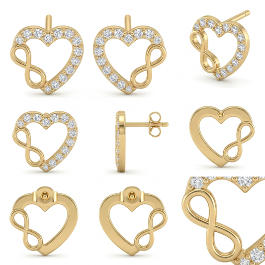 Cercei Aur 14K surub dama Inima Infinity