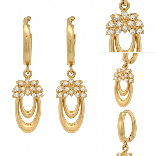 Cercei Aur 14 K dama oval cu zirconii