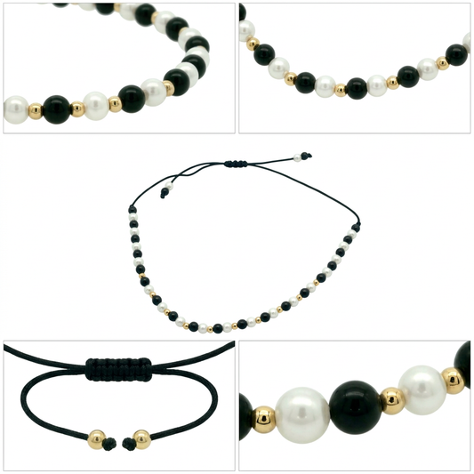 Bratara Aur 14K Snur Perle Harm Onix
