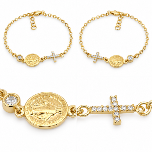 Bratara Aur 14 K copii Medalion si Cruciulita