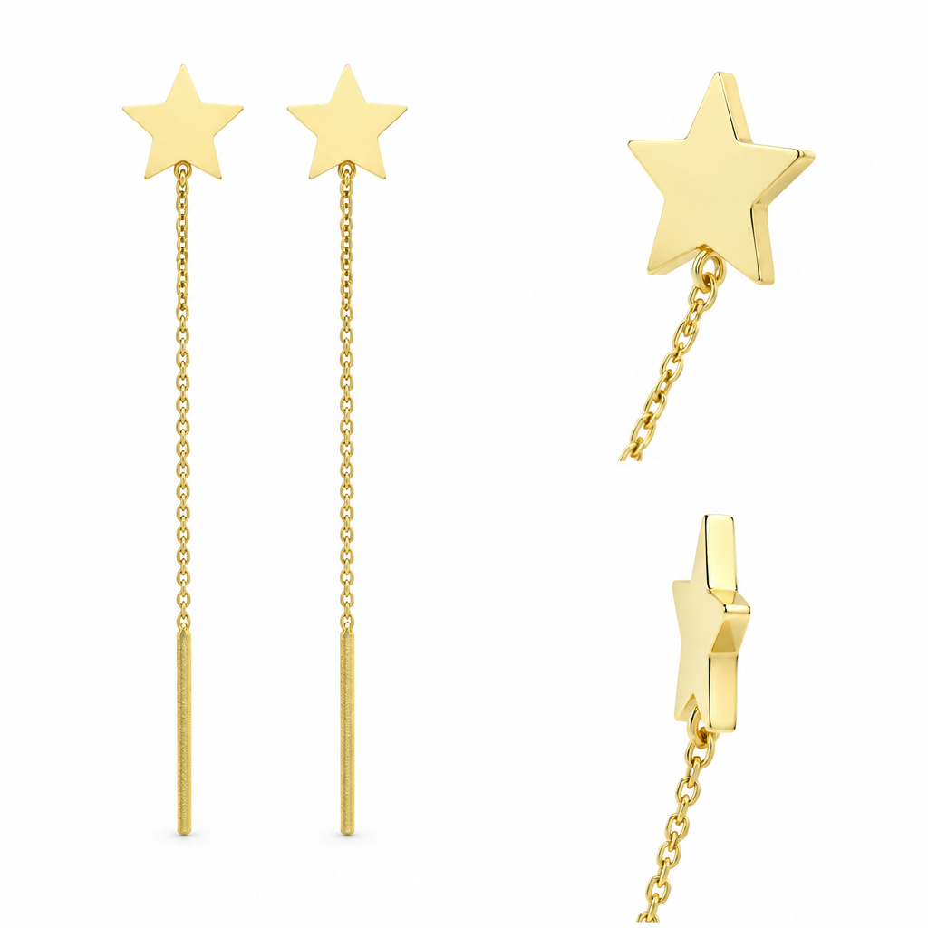 Cercei Aur 14 K cu lantisor Star Harm