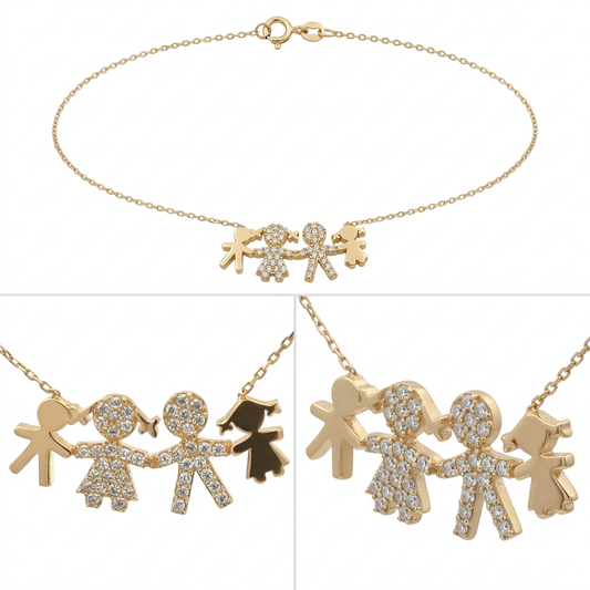 Lantisor Aur 14K Familia Tata, Mama, Baiat si Fata