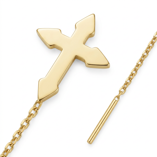 Cercei Aur 14K cu lantisor Cruce Har