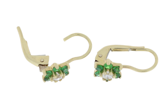 Cercei bebelusi cu detaliu floral "Verde cu Alb" - Antonia Gold