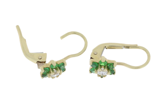 Cercei bebelusi cu detaliu floral "Verde cu Alb" - Antonia Gold