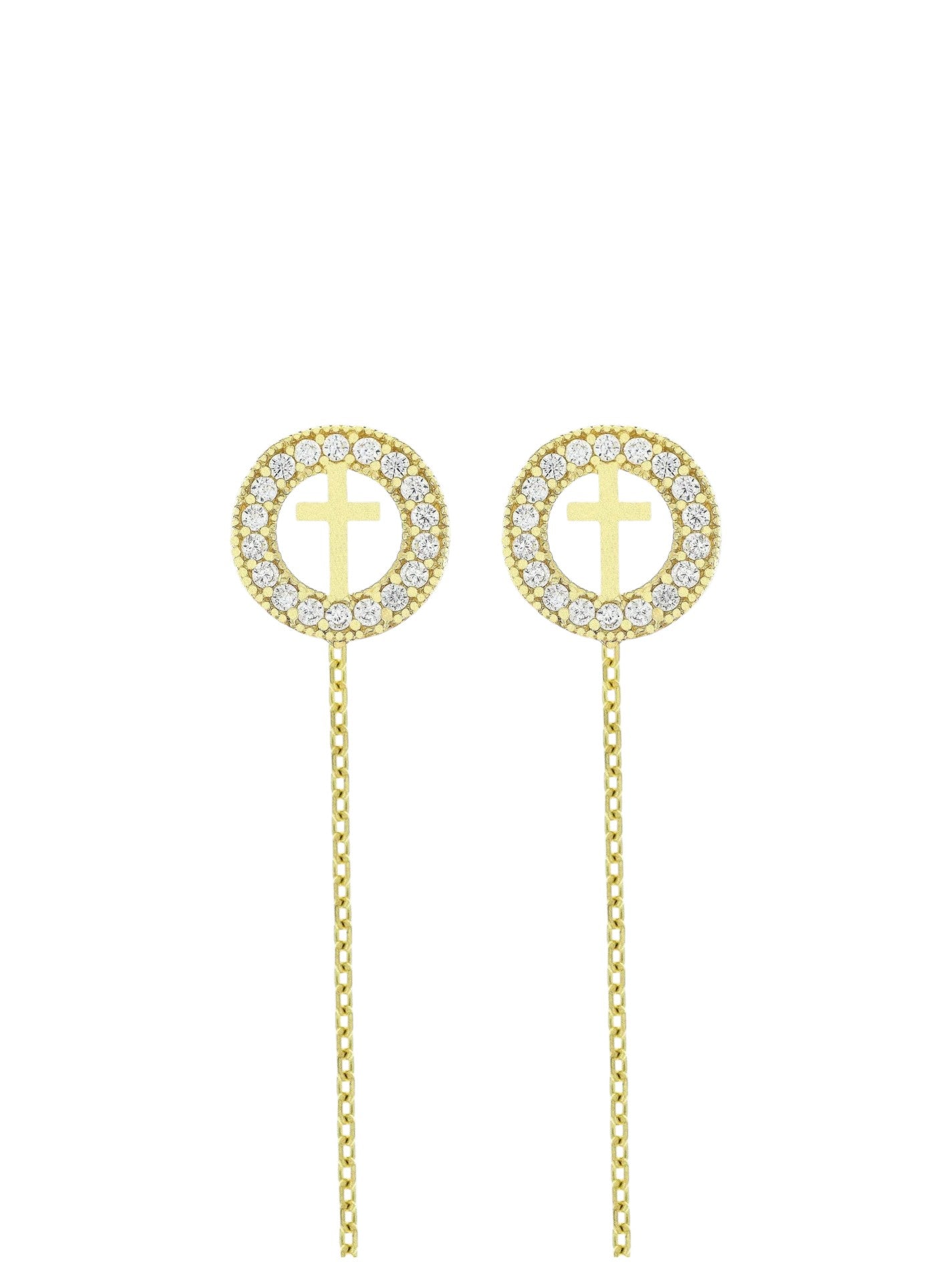 Cercei cu lantisor "Rotund cu Cruciulita - pietre zirconia"