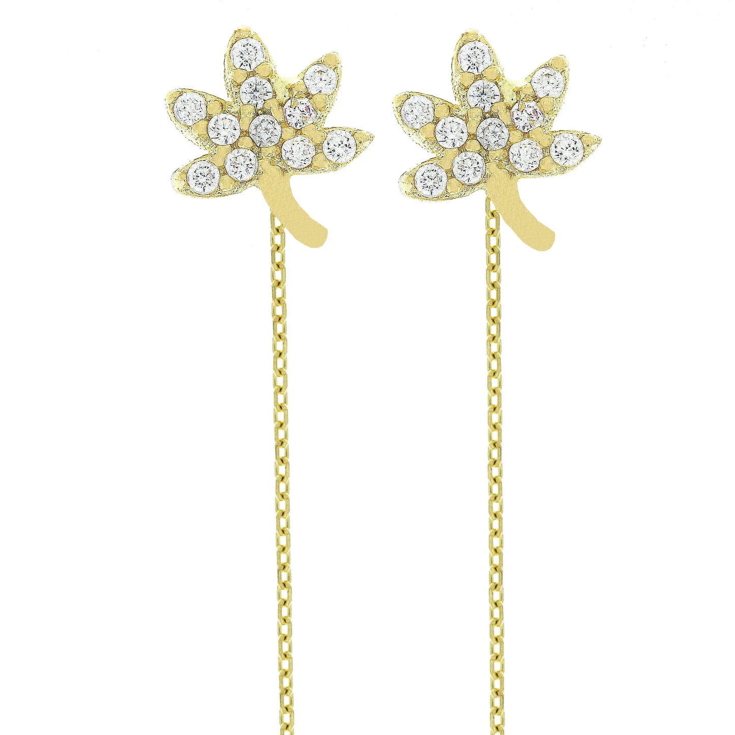 Cercei cu lantisor "Frunzulita - pietre zirconia" - Antonia Gold