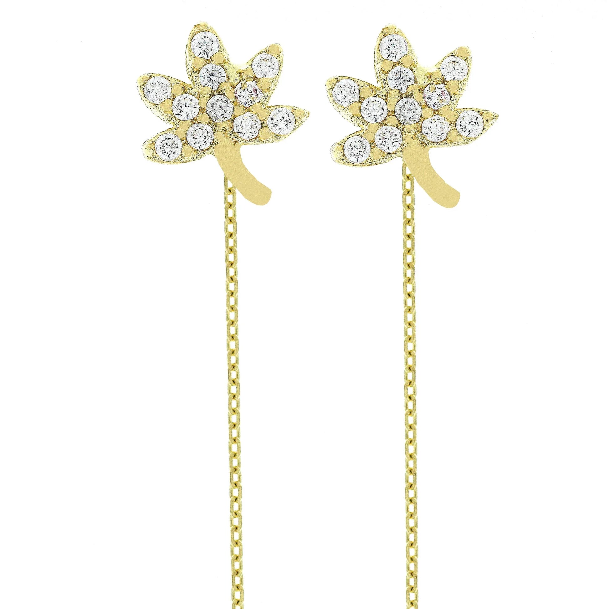 Cercei cu lantisor "Frunzulita - pietre zirconia" - Antonia Gold