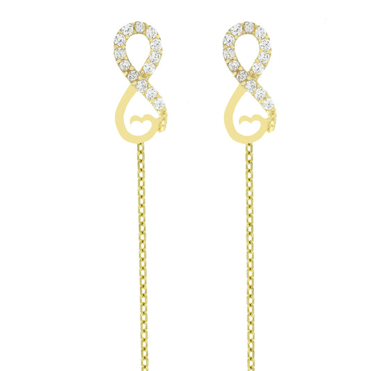 Cercei cu lantisor "Infinit si Inima cu pietre zirconia" - Antonia Gold