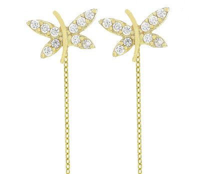 Cercei cu lantisor "Libelula - pietre zirconia" - Antonia Gold
