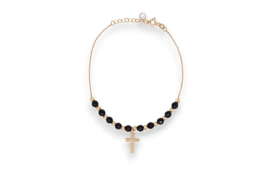 Bratara Divine Noir Onix cu Cruce – Aur 14K AG300
