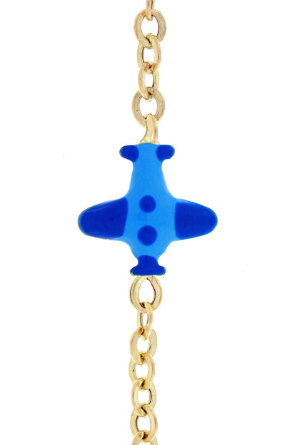 Bratara copii "Avion 2 nuante de Albastru" cu placuta - Antonia Gold