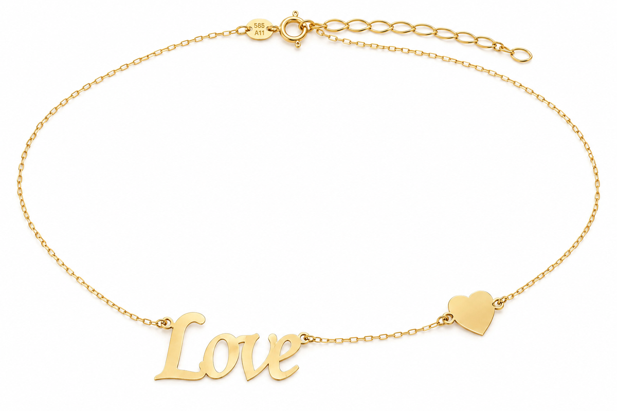 Lantisor Aur 14K Fin LOVE cu Inima