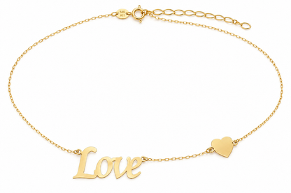 Lantisor Aur 14K Fin LOVE cu Inima