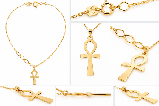 Lantisor Aur 14K Fin Cruce Ankh