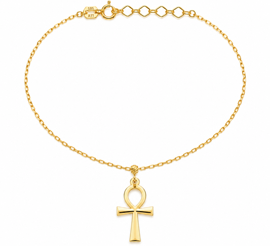 Lantisor Aur 14K Fin Cruce Ankh
