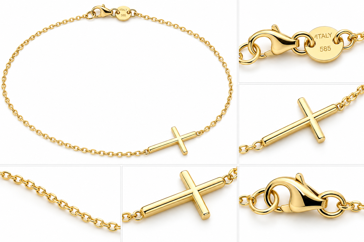 Lantisor Aur 14K fin Cruce Laterala