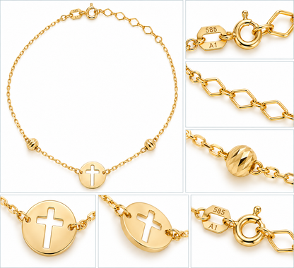 Lantisor Aur 14K Cross Medallion
