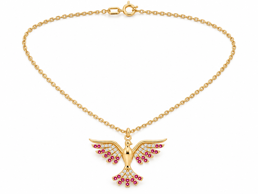 Lantisor Aur 14K Pasarea Phoenix Red