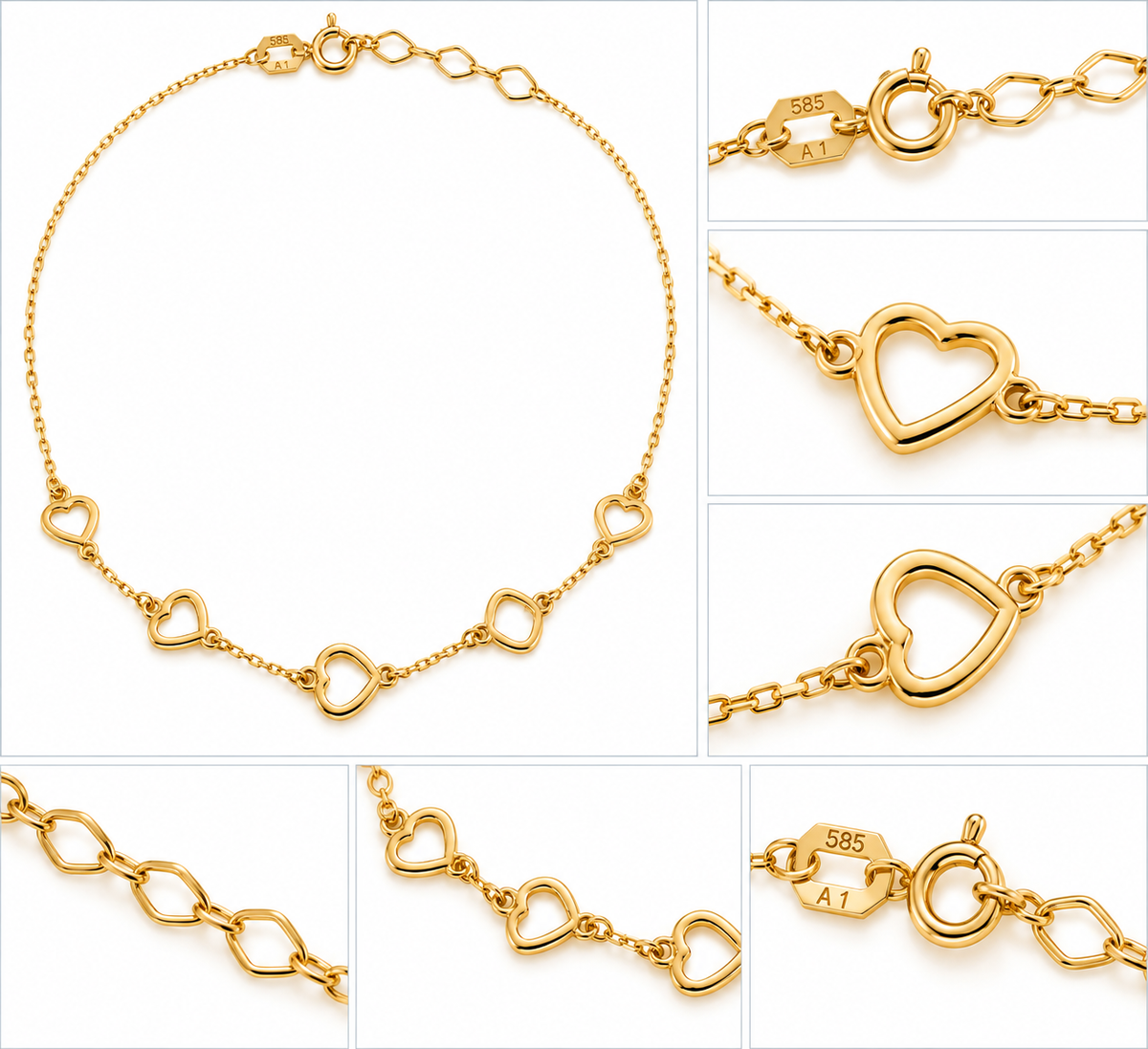 Lantisor Aur 14K Elegance Hearts